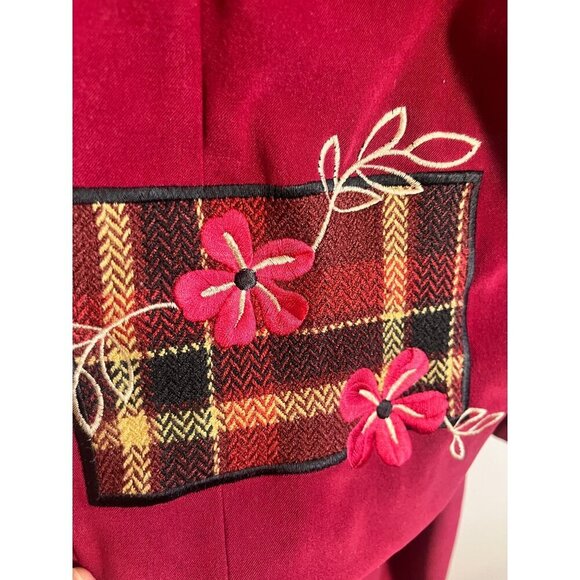 Retro Floral Plaid Dress Set Red 22W Festive Holiday Cottagecore Boho Indie Folk - Picture 3 of 15